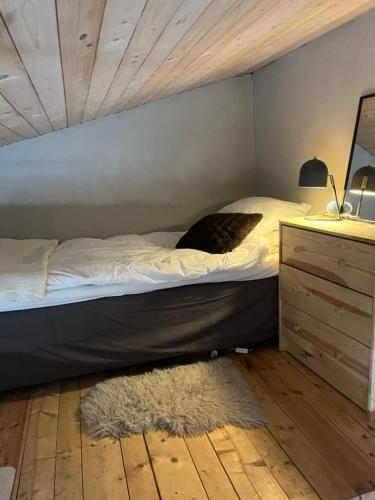赫尔辛堡Lillahuset i Helsingborg!的一间卧室配有双层床和梳妆台