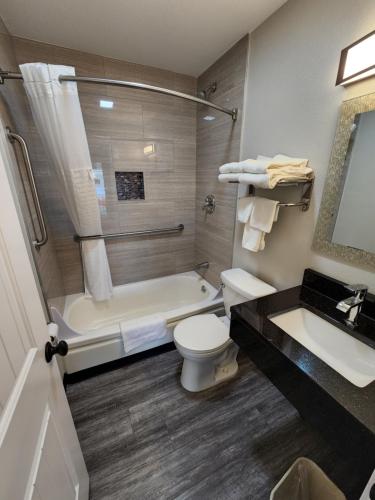 波特兰Executive Lodge的带浴缸、卫生间和盥洗盆的浴室