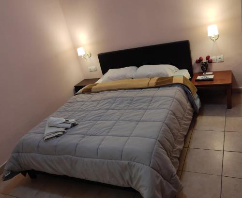 帕拉代西翁Nikolettas Studios Traditional House的一间卧室配有一张大床和床头柜