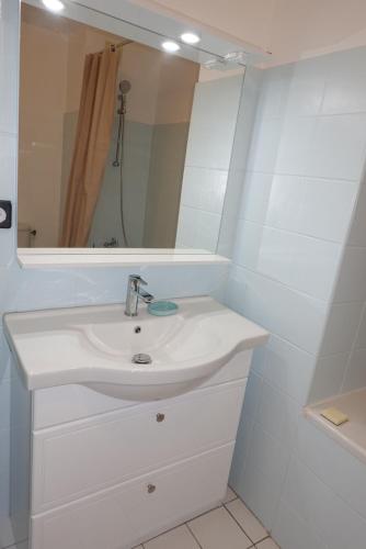 圣丹尼斯Topaze Pei - T1 - 2 personnes的白色的浴室设有水槽和镜子