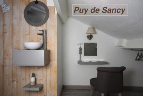 克莱蒙费朗Logements Chaîne des Puys avec garages attenants的墙上设有碗水槽的浴室