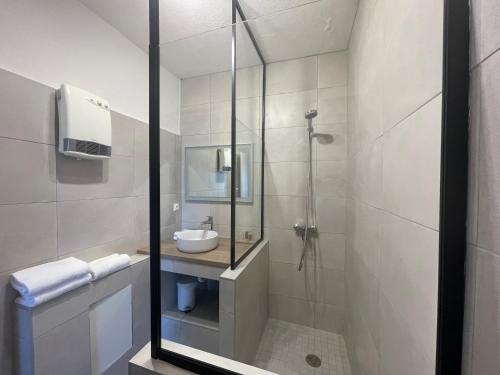 圣马迪拉莫玛德萨里克尔酒店的带淋浴、水槽和卫生间的浴室