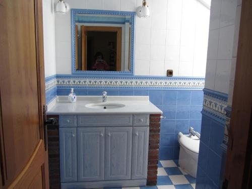 桑提亚纳德玛Vivienda Sampedri的一间带水槽、镜子和卫生间的浴室