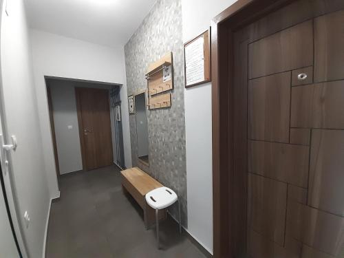 瓦尔纳Lefterov's Guests Suite的一间带卫生间和木门的浴室