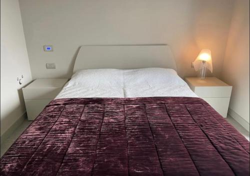 阿斯蒂Grazioso appartamento con giardino privato的一间卧室配有一张带红色毯子的大床