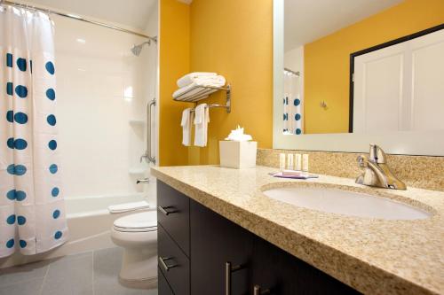 卡尔斯巴德TownePlace Suites by Marriott Carlsbad的一间带水槽、卫生间和镜子的浴室