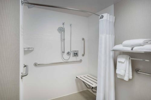 奥斯汀南奥斯丁原住客栈的带淋浴和浴帘的浴室