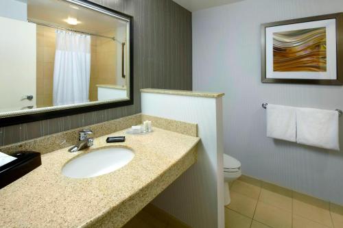 代顿代顿大学万怡酒店的一间带水槽和卫生间的浴室
