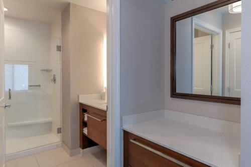 鸽子谷Residence Inn by Marriott Pigeon Forge的一间带水槽和镜子的浴室
