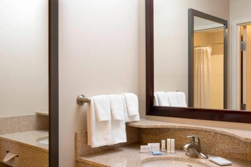 米德兰米德兰春季山丘套房酒店的一间带水槽和镜子的浴室