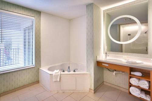 普罗沃万豪普罗沃春季山丘套房酒店的带浴缸、水槽和镜子的浴室