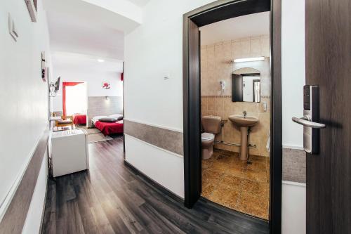 古拉哈莫卢洛伊Hotel Simeria的客房内设有带卫生间和盥洗盆的浴室