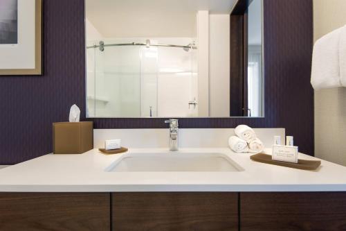 洛杉矶洛杉矶万豪L.A. LIVE中心原住客栈的一间带水槽和镜子的浴室