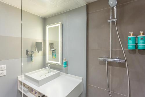 布尔日布尔吉诺富特酒店的一间带水槽和淋浴的浴室