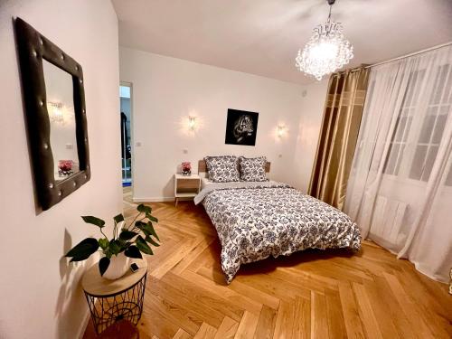 布瓦西圣雷热Alexandru Home的卧室配有一张床,墙上设有镜子