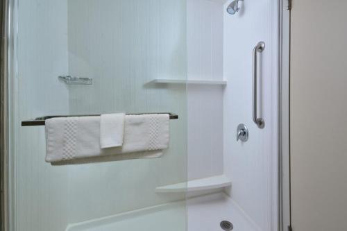 贝克利贝克利万怡酒店的带淋浴的浴室和玻璃门