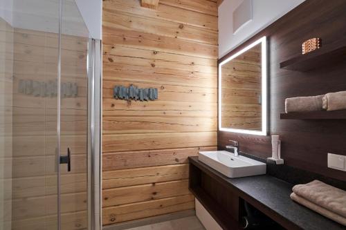 JohnsbachXeis Natur Apartments的一间带水槽和淋浴的浴室