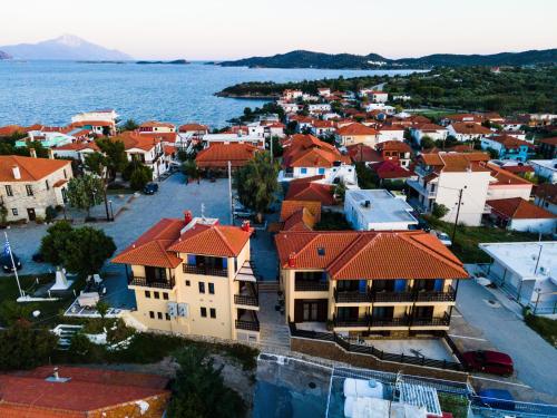 阿莫利亚尼岛向日葵宾馆的水边小镇的空中景观