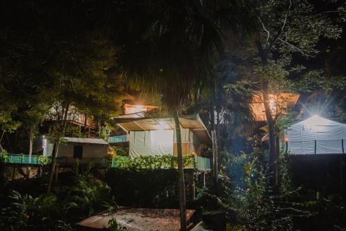 埃尔扎伊诺Serrano Glamping的棕榈树房屋的夜景
