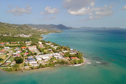 圣吕斯Hotel ILOMA Corail Residence的海洋小岛的空中景观