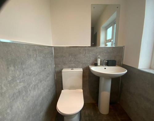 奇切斯特Warm and cosy city centre home near train station的浴室配有白色卫生间和盥洗盆。