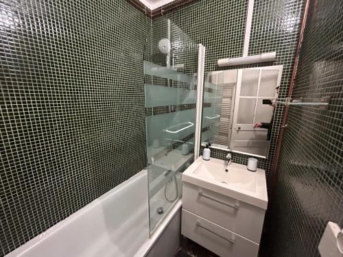 特鲁瓦Home Preize的一间带水槽、淋浴和镜子的浴室