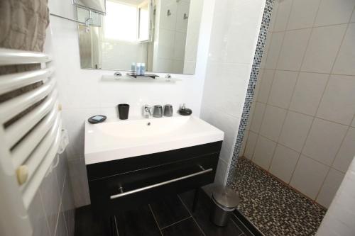 维勒讷沃托洛扎讷Chambres d'hôtes - Villa CARPE DIEM TOLOSA的浴室设有白色水槽和镜子