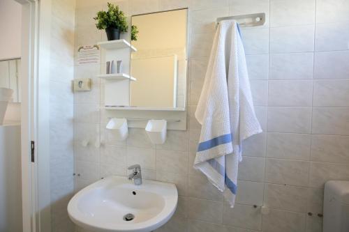 里米尼Hotel Villa Gioiosa的一间带水槽和镜子的浴室
