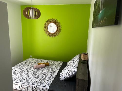 圣安娜VillaCalmflor的绿色客房 - 带一张带镜子的床