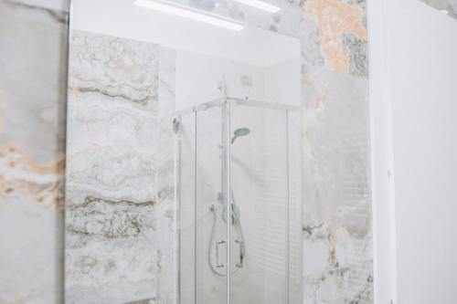 TrevicoPrestige的浴室里设有玻璃门淋浴