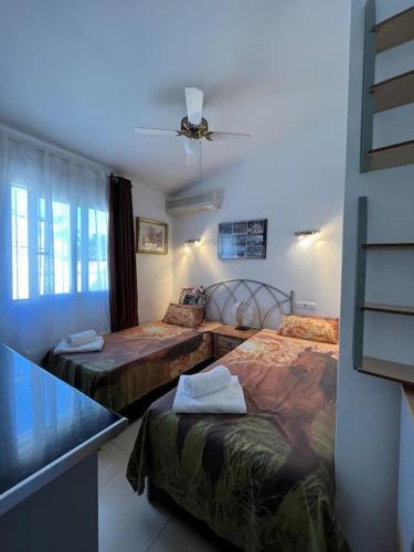 卡尔佩¡Magnifica Villa Amalia!的酒店客房设有两张床和窗户。