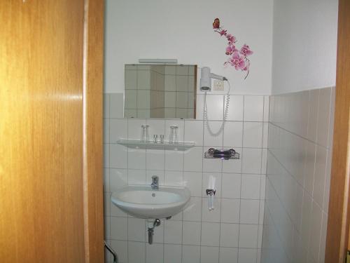 AnkeloheHaus Darmstadt的一间带水槽和镜子的浴室