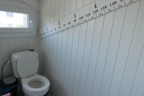 弗传斯Gîte Mémoire de cœur 14 pers的浴室设有卫生间,墙上设有尺子
