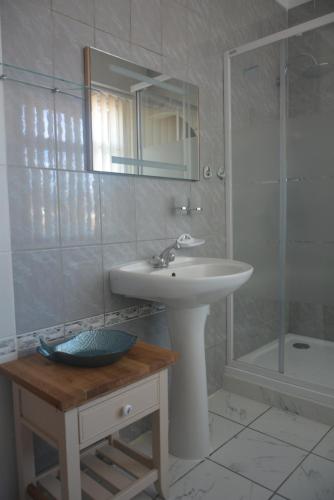 考纳斯Salvia apartment的白色的浴室设有水槽和淋浴。