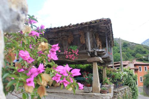 Llerices科拉丁乡村民宿的前面有鲜花的小房子