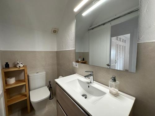 桑帕克ALDEAMAR F1 by SOM Menorca的一间带水槽、卫生间和镜子的浴室