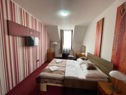埃格尔Hotel Minaret&Étterem的一间酒店客房,客房内配有一张床