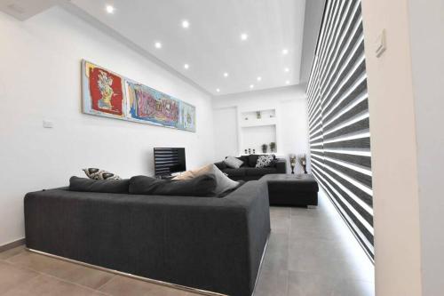 Ayios DhometiosGlabur Stays - The Luxurious 3 BDR - Cozy apt Newly Renovated, Nicosia City的客厅配有两张沙发,墙上挂有绘画作品