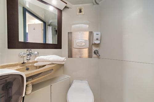 圣艾蒂安迪鲁夫赖鲁昂南部 - 展览中心普瑞米尔经典酒店的一间带水槽、卫生间和镜子的浴室