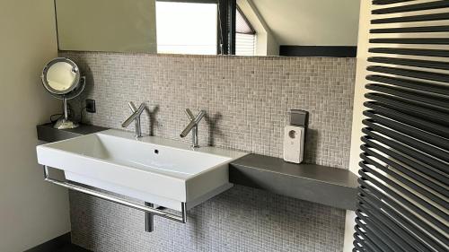 旧蒂尔瑙特Ikigai的浴室设有白色水槽和镜子
