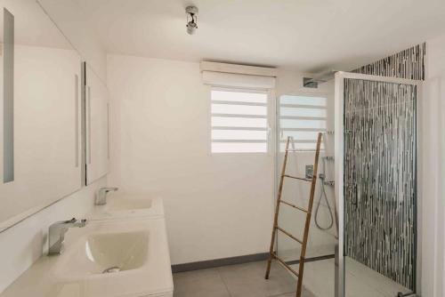 Saint BarthelemyMaison Palmier Blanc的白色的浴室设有水槽和淋浴。