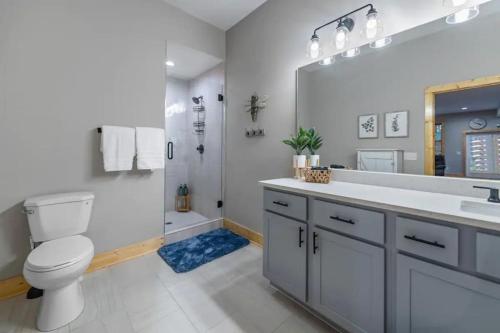 埃利杰Peaceful Modern Chalet in Ellijay的浴室配有卫生间、盥洗盆和淋浴。