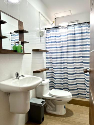 曼塔Mar y Tierra的一间带卫生间和水槽的浴室