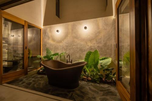 Brisas de ZicatelaCasa Mava的带浴缸和一些植物的浴室
