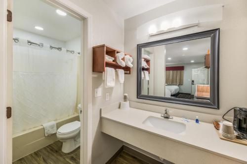 卡尔斯巴德Rodeway Inn的一间带水槽、卫生间和镜子的浴室