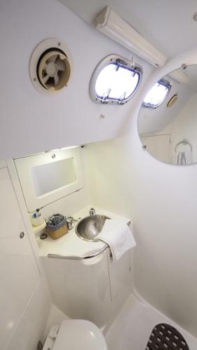 勒卡特voilier Santa Clara的一间带水槽和卫生间的小浴室