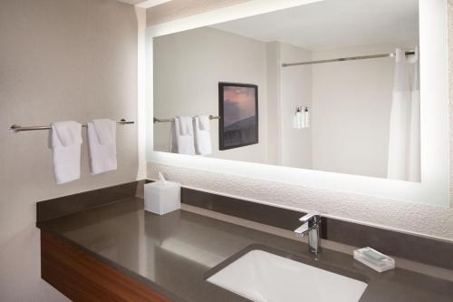 查尔斯顿Fairfield Inn & Suites by Marriott Charleston的一间带水槽和大镜子的浴室
