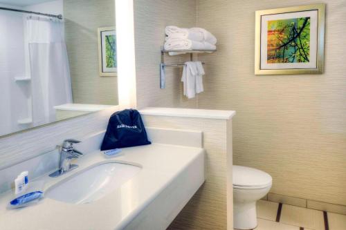 普林斯顿普林斯顿万豪费尔菲尔德套房酒店 的一间带水槽和卫生间的浴室
