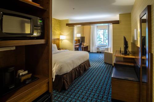 威斯康星戴尔Fairfield Inn & Suites by Marriott Wisconsin Dells的酒店客房,配有床和电视