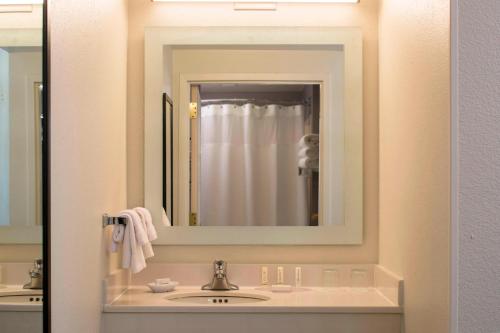 林肯郡芝加哥林肯郡斯普林黑尔套房酒店的一间带水槽和镜子的浴室